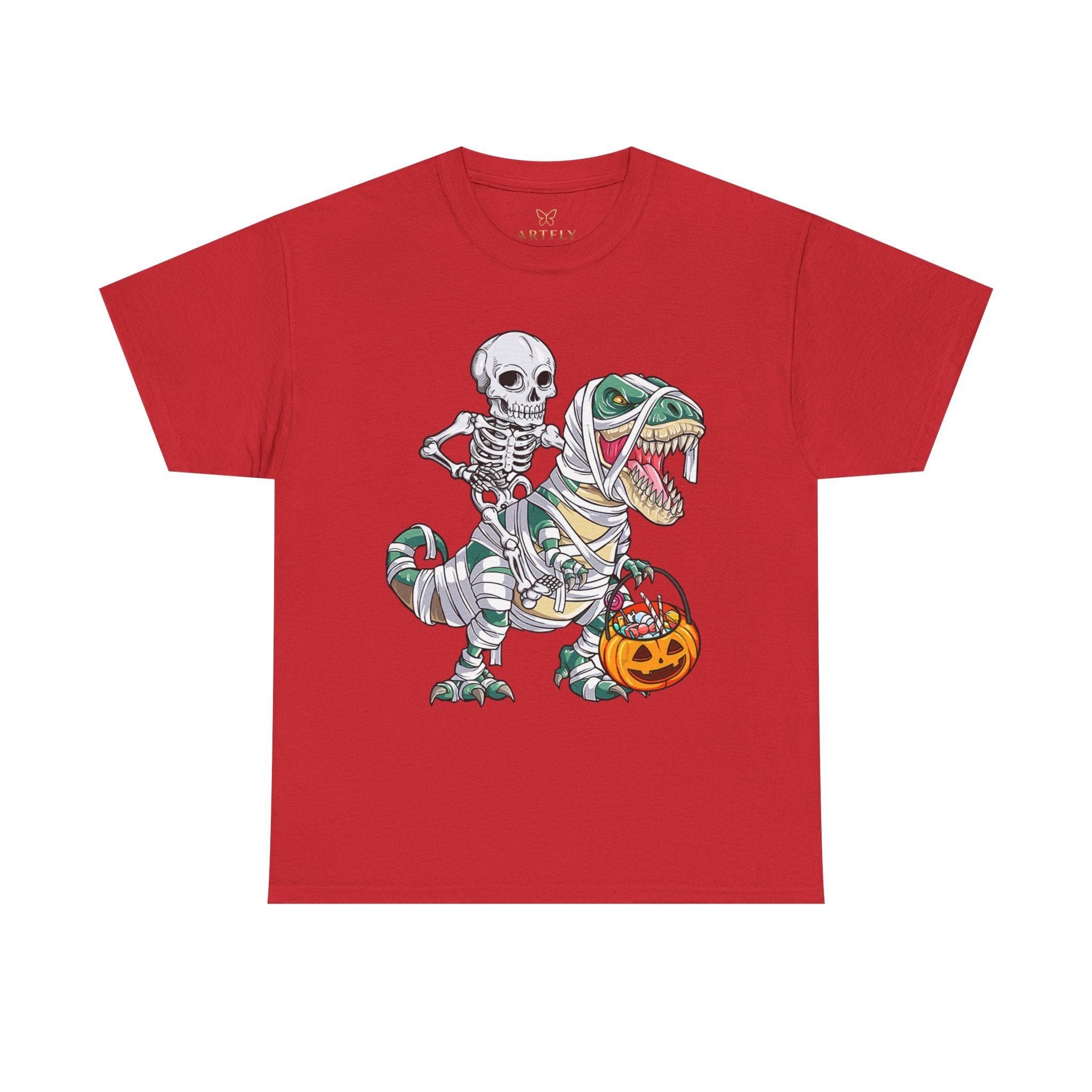 Halloween Skeleton Dinosaur Tee - Unisex Heavy Cotton Shirt