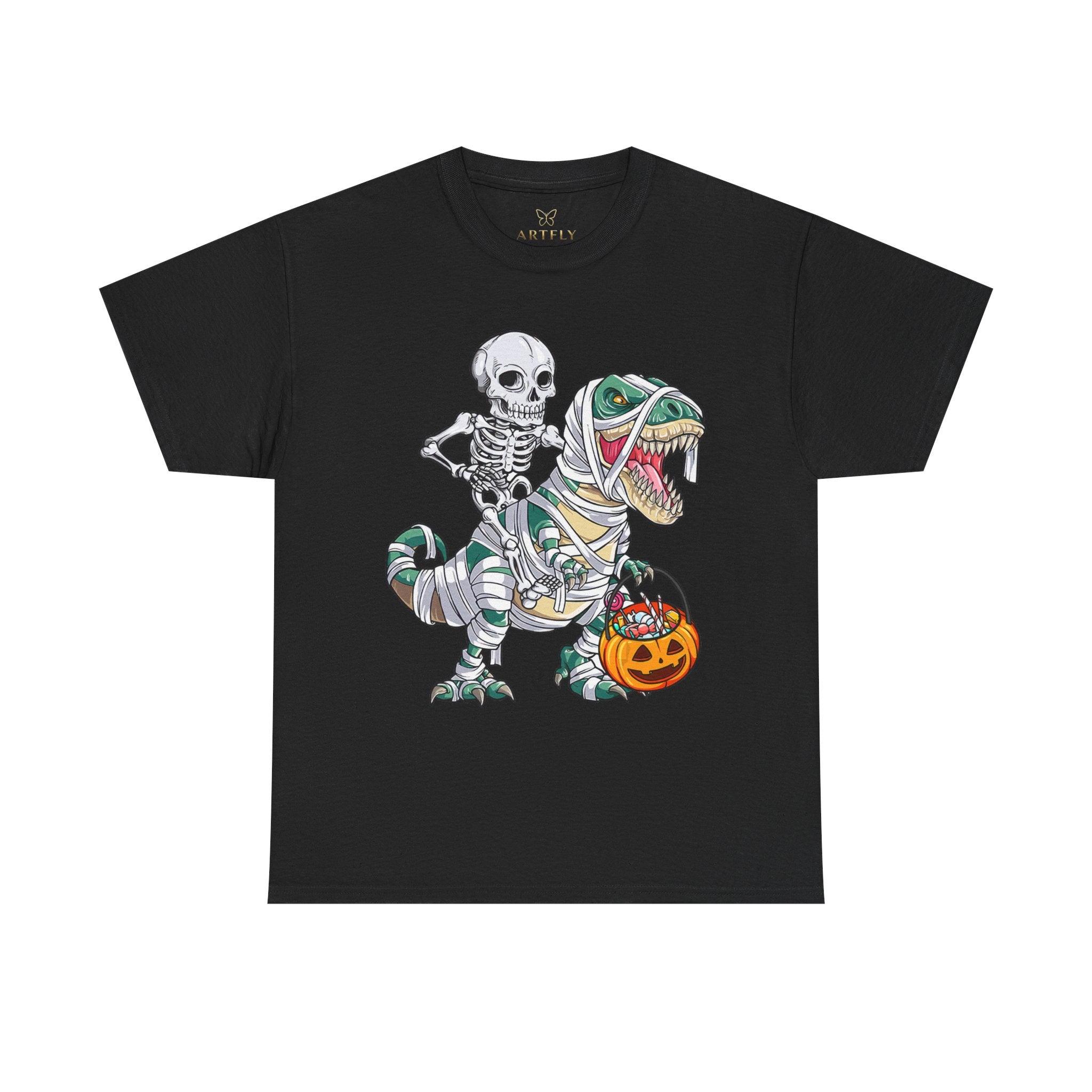 Halloween Skeleton Dinosaur Tee - Unisex Heavy Cotton Shirt