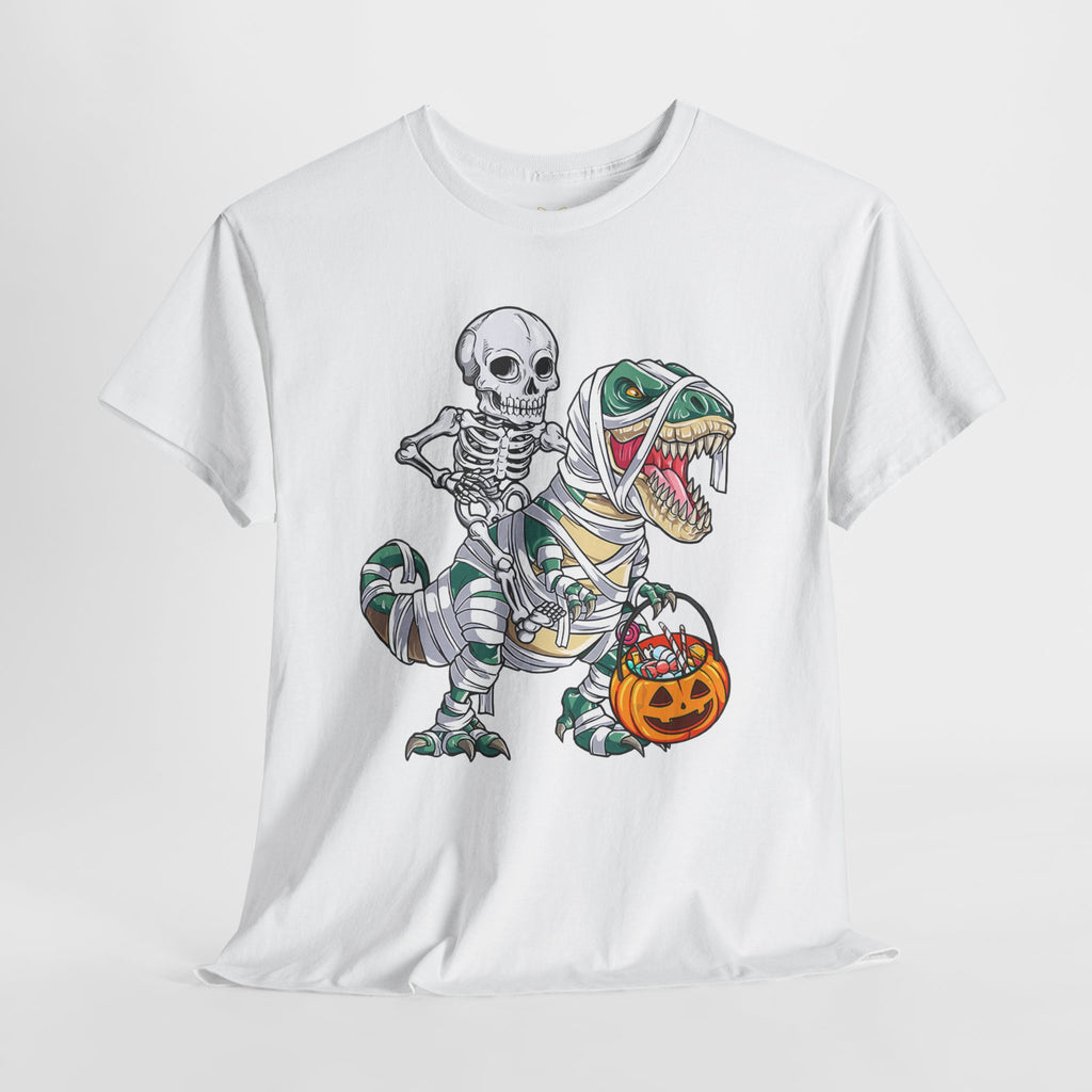 Halloween Skeleton Dinosaur Tee - Unisex Heavy Cotton Shirt