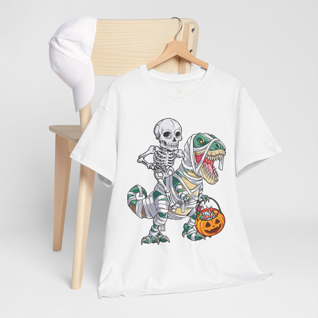 Halloween Skeleton Dinosaur Tee - Unisex Heavy Cotton Shirt